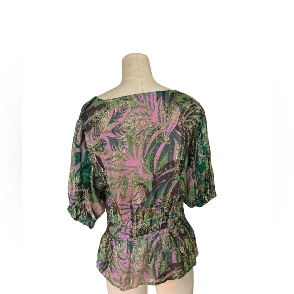 OLIVER BONAS Tropical Jacquard Metallic Blouse Sz 6 - Picture 6 of 8